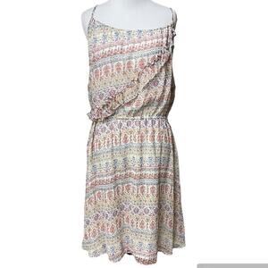 Stetson Floral Sun Dress XL New With Tag Short White Pink Ruffle Spaghetti Strap